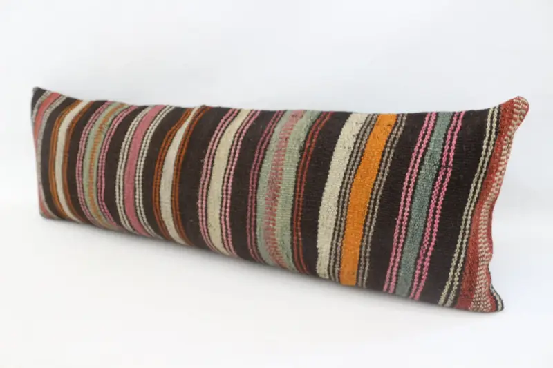 Turkish Kilim Pillow, Morroccon Kilim Cushion Cushion Cover, 16x48 Brown Cushion Case, Handmade Kilim Cushion, Ethnical Kilim Rug Pillow, Cushion - 5