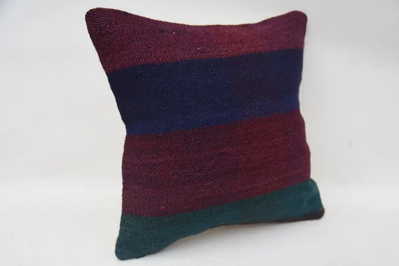 Cojín de kilim hecho a mano, funda de almohada de almohada étnica, cubierta de cojín azul 12x12, caja de almohadas, almohada de diseñador de interiores, kilim cojín simulado - 2