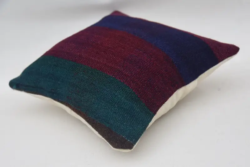 Cojín de kilim hecho a mano, funda de almohada de almohada étnica, cubierta de cojín azul 12x12, caja de almohadas, almohada de diseñador de interiores, kilim cojín simulado - 6