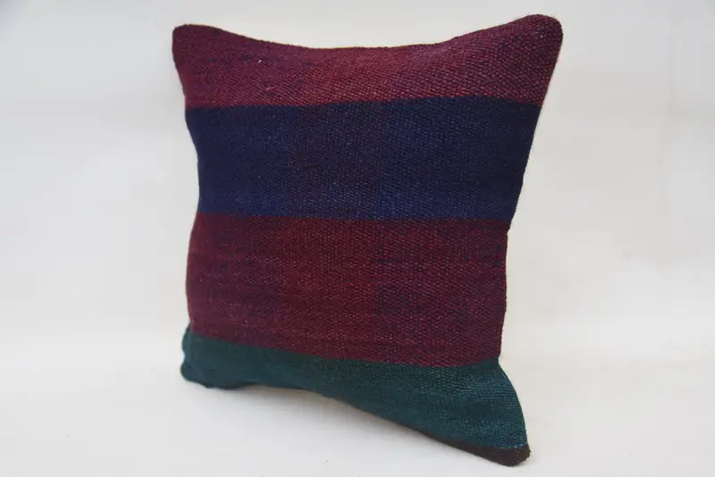 Cojín de kilim hecho a mano, funda de almohada de almohada étnica, cubierta de cojín azul 12x12, caja de almohadas, almohada de diseñador de interiores, kilim cojín simulado - 3