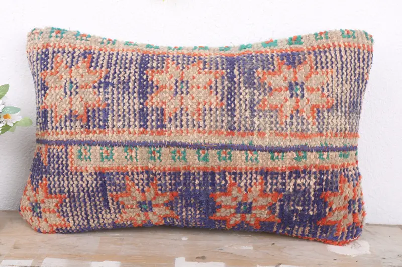 Turkish Kilim Pillow, 12x20 Blue Cushion Cover, Kilim Cushion Sham, Vintage Pillow, Outdoor Bolster Pillow Sham, Cushion Cover - 2