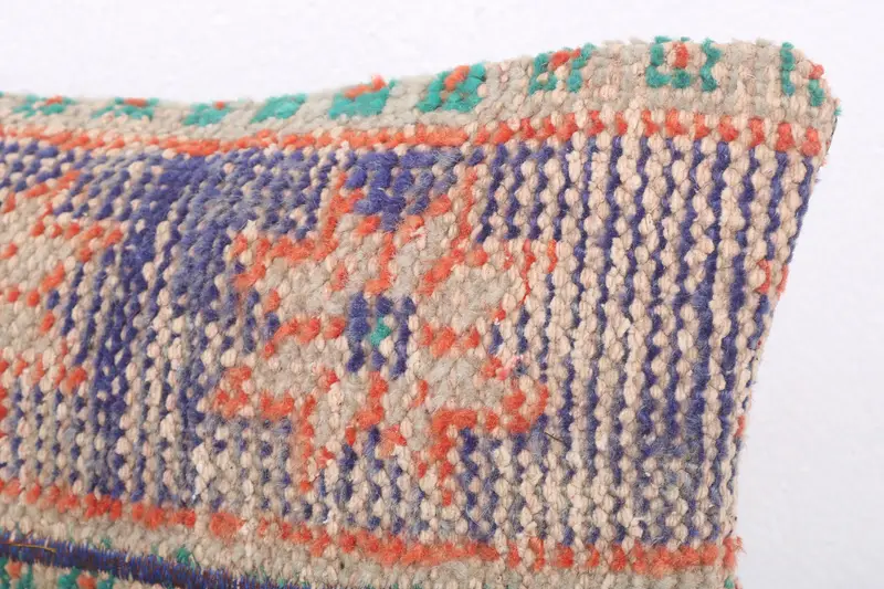 Turkish Kilim Pillow, 12x20 Blue Cushion Cover, Kilim Cushion Sham, Vintage Pillow, Outdoor Bolster Pillow Sham, Cushion Cover - 5