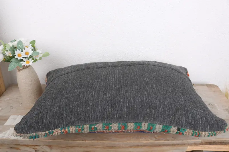 Turkish Kilim Pillow, 12x20 Blue Cushion Cover, Kilim Cushion Sham, Vintage Pillow, Outdoor Bolster Pillow Sham, Cushion Cover - 7