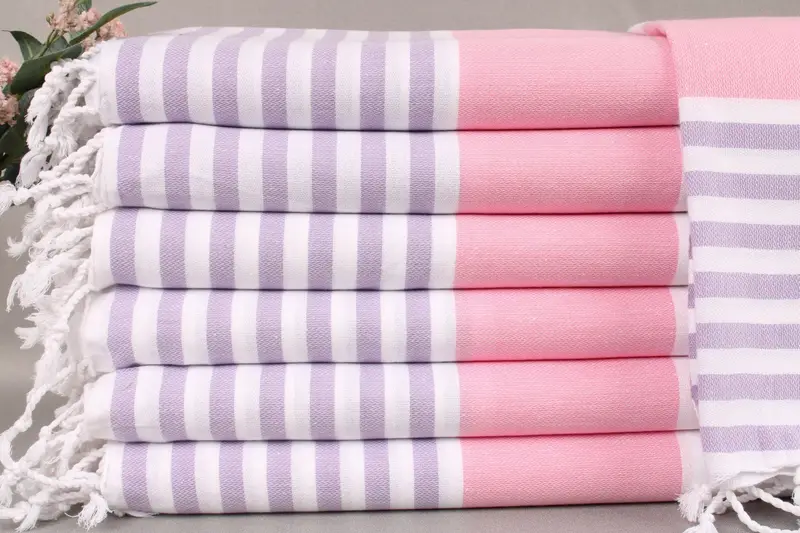 Personalized Beach Towel Pink-Lilac Stripes, Organic Turkish Cotton, 40x71 Inches