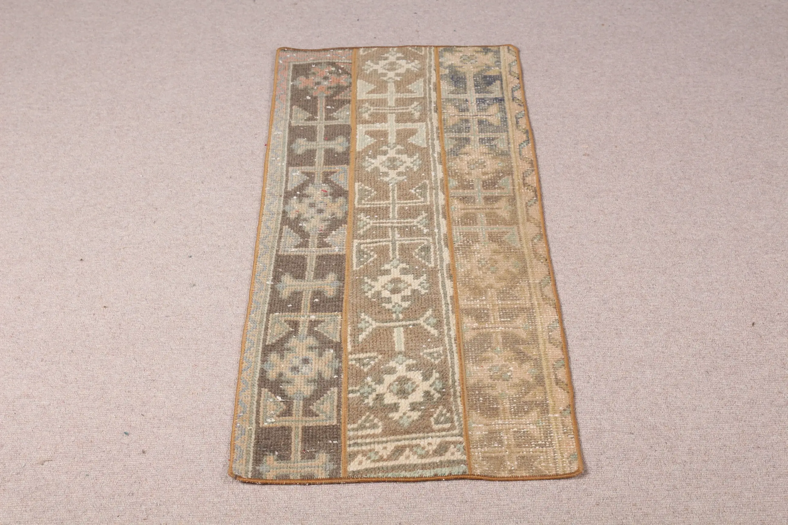 Vintage Small Rug 1.7x3.9 ft (53x120 cm), Brown Southwestern Turkish Rug - 1