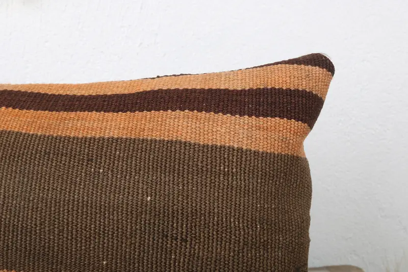 Throw Kilim Pillow, Authentic Cushion, Cushion Cover, Vintage Kilim Pillow, 12x24 Brown Cushion Cover, Home Decor Pillow, Car Pillow Sham - 5
