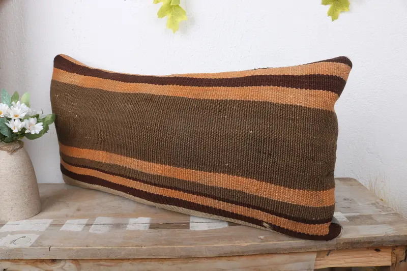 Throw Kilim Pillow, Authentic Cushion, Cushion Cover, Vintage Kilim Pillow, 12x24 Brown Cushion Cover, Home Decor Pillow, Car Pillow Sham - 4