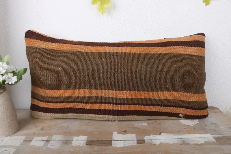 Throw Kilim Pillow, Authentic Cushion, Cushion Cover, Vintage Kilim Pillow, 12x24 Brown Cushion Cover, Home Decor Pillow, Car Pillow Sham - 2