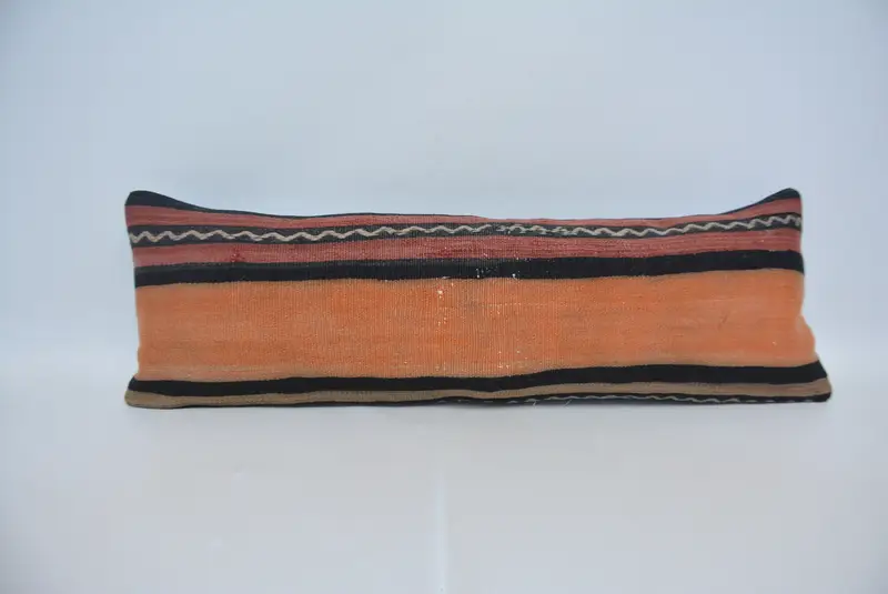 Handgefertigtes gestreiftes orangefarbenes Kissen, quadratisches Vintage-Wurfkissen