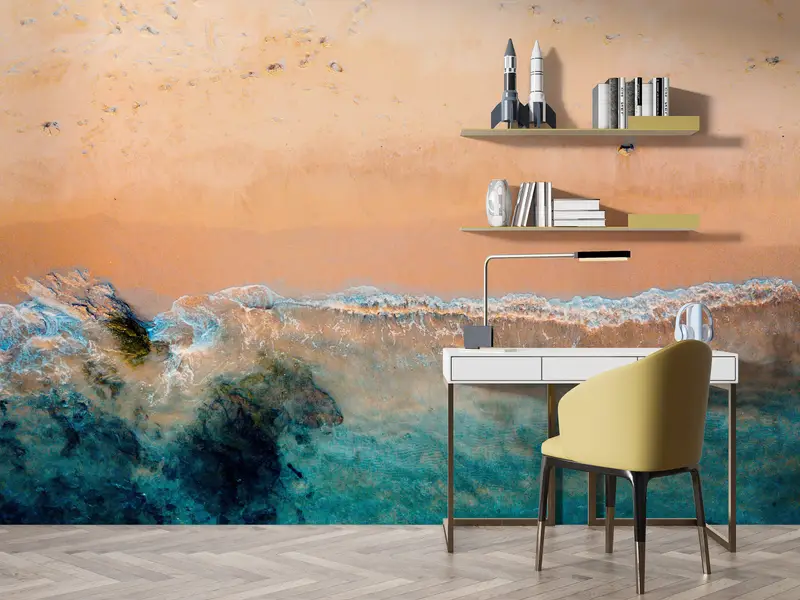 Sonderanfertigung, Meereslandschaft, Papierwandkunst, 3D -Mallpapier, Strandlandschafts -Mallpapier, Meereslandschaftswand Wandgemälde, - 2