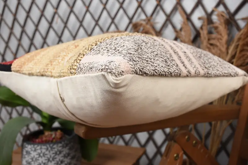 Accent Cushion Case, Gift Pillow, Pillow, 14x14 Beige Cushion, Antique Pillows, Authentic Pillow Cover, Vintage Kilim Pillow, Turkish Bench Pillow - 6