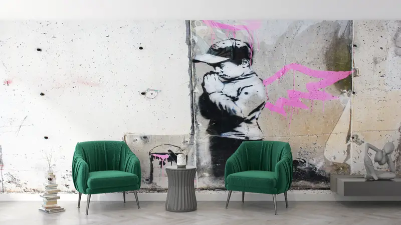 エンジェルボーイのプリント壁紙: バンクシーにインスピレーションを得たグラフィティ アート