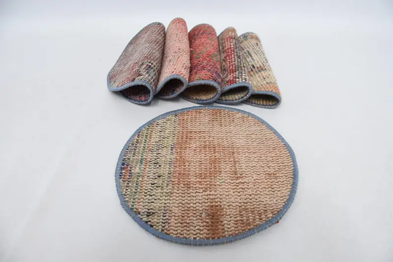 Boho Bohemian Circle Tischset, grünes und beiges Tischset aus Baumwolle