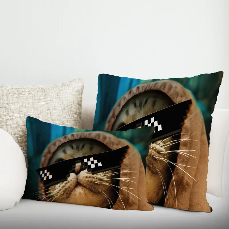 Şapkalı Kaprisli Kedi Baskılı Yastık - Benzersiz Ev Dekorasyonu