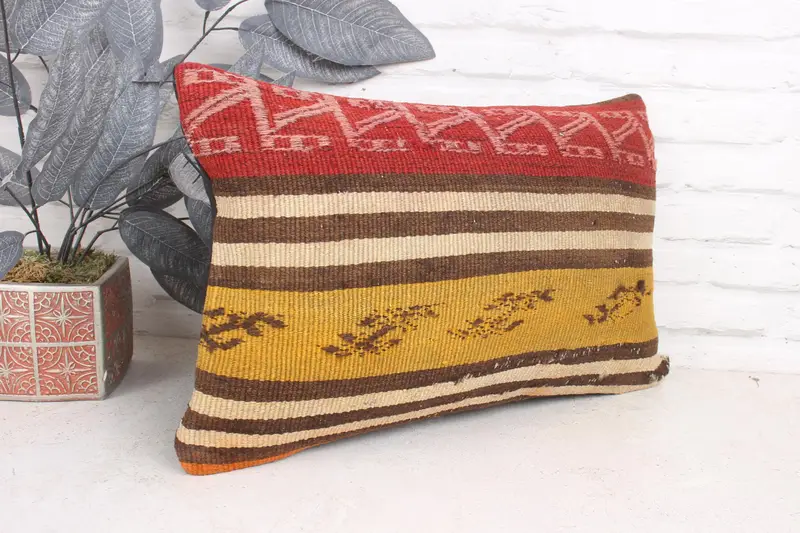 Pillow Case, Home Decor Pillow, Shabby Chic Cushion Case, Throw Kilim Pillow, Interior Designer Pillow, 12x20 Yellow Cushion - 3