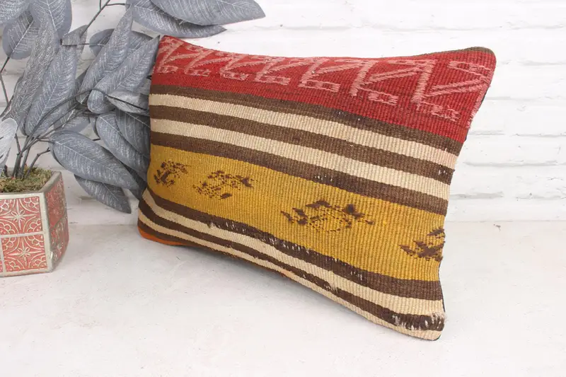 Pillow Case, Home Decor Pillow, Shabby Chic Cushion Case, Throw Kilim Pillow, Interior Designer Pillow, 12x20 Yellow Cushion - 4