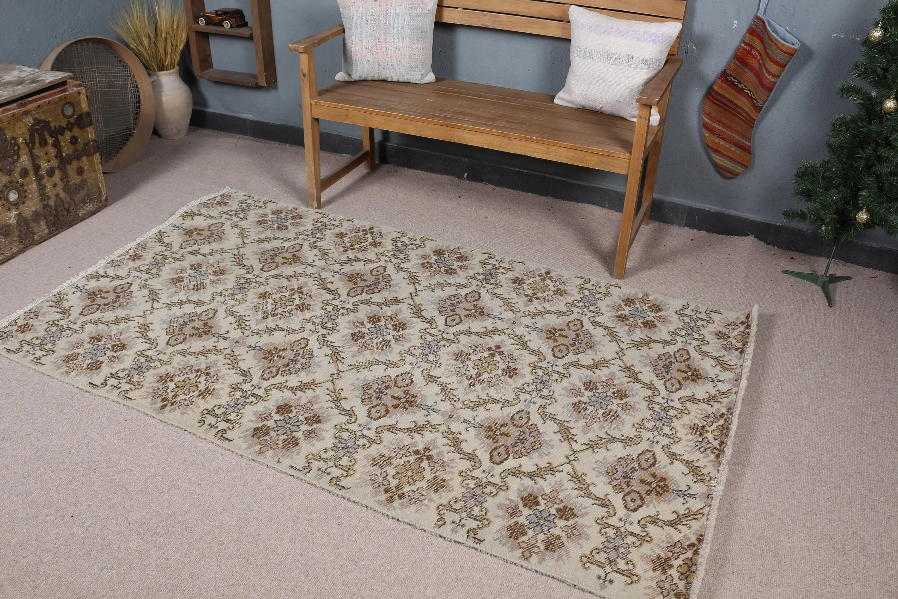 3,9x6,8 ft türkischer Vintage-Teppich, brauner Wollteppich - 1