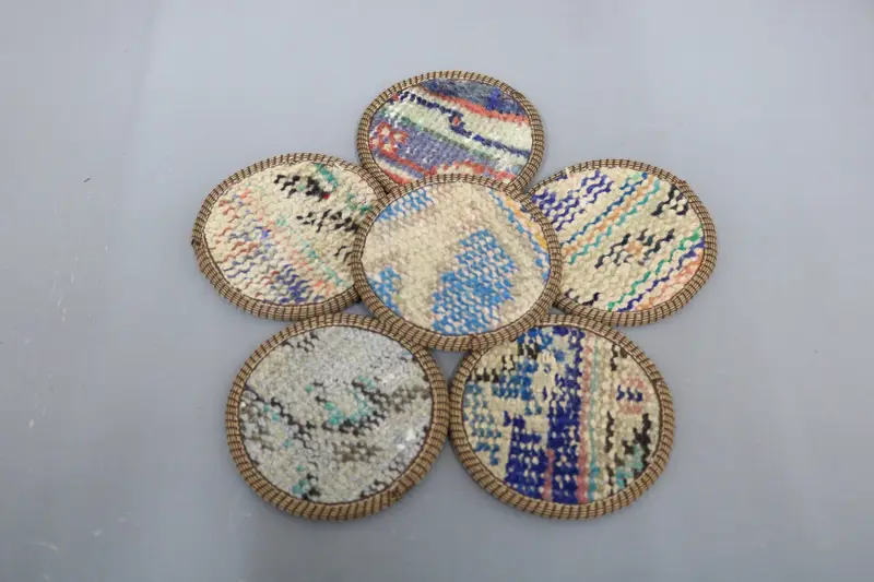 Bohemian Round Coaster, Blue and Beige Table Coaster