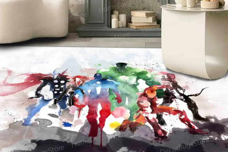 Marvel Heroes Baskılı Halı: Erkek Çocuk Odası için Modern Süper Kahraman Dekoru
