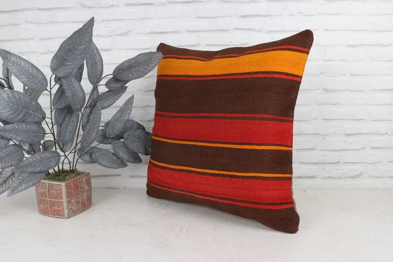 Muted Cushion, 22x22 Red Pillow Case, Retro Cushion, Pillow for Sofa, Chair Pillow, Boho Pillow Sham Cover, Pillow, Vintage Kilim Pillow - 5
