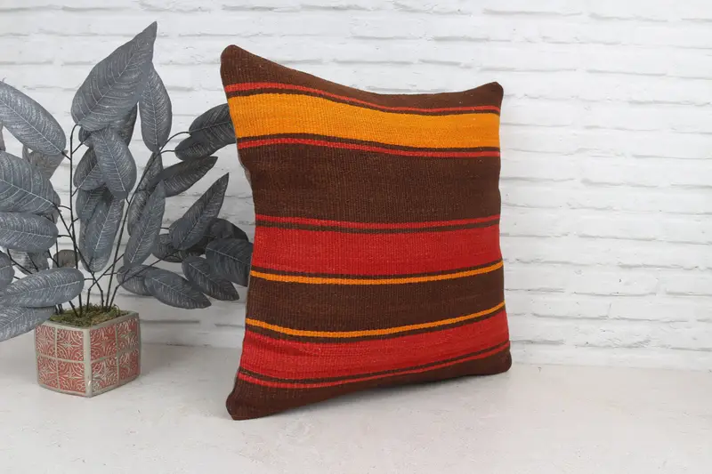 Muted Cushion, 22x22 Red Pillow Case, Retro Cushion, Pillow for Sofa, Chair Pillow, Boho Pillow Sham Cover, Pillow, Vintage Kilim Pillow - 4