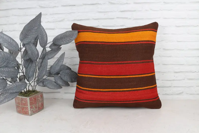 Muted Cushion, 22x22 Red Pillow Case, Retro Cushion, Pillow for Sofa, Chair Pillow, Boho Pillow Sham Cover, Pillow, Vintage Kilim Pillow - 1