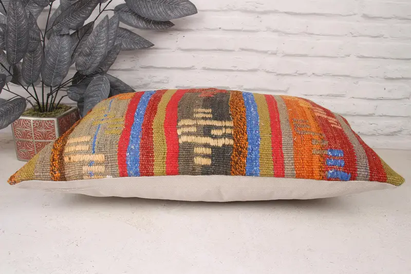 Kilim Pillow Cover, Vintage Kilim Throw Pillow, Seat Pillow Cover, 16x24 Blue Pillow Case, Turkish Pillow, Cushion Case, Ikat Pillow - 5