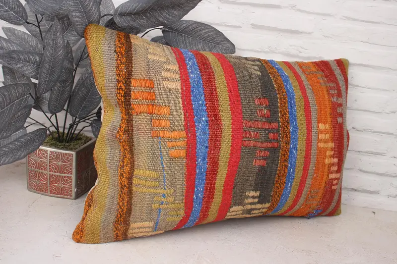 Kilim Pillow Cover, Vintage Kilim Throw Pillow, Seat Pillow Cover, 16x24 Blue Pillow Case, Turkish Pillow, Cushion Case, Ikat Pillow - 3