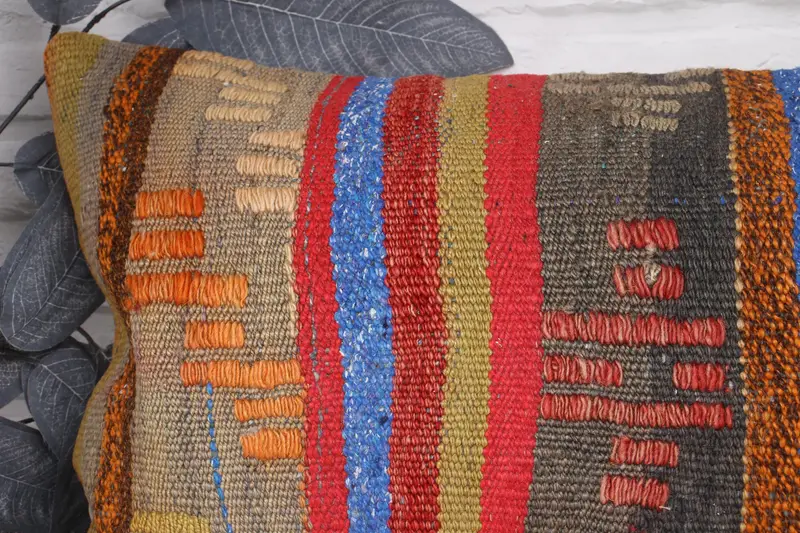 Kilim Pillow Cover, Vintage Kilim Throw Pillow, Seat Pillow Cover, 16x24 Blue Pillow Case, Turkish Pillow, Cushion Case, Ikat Pillow - 2