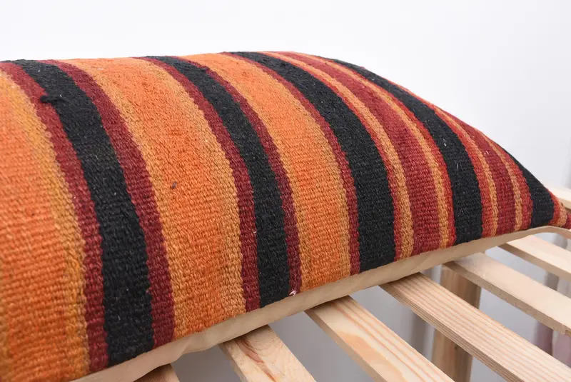 Traditional Cushion, 16x48 Brown Pillow Cover, Pillow Case, Handmade Kilim Cushion, Vintage Kilim Pillow, Vintage Kilim Throw Pillow - 7