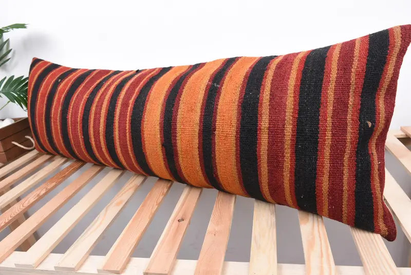 Traditional Cushion, 16x48 Brown Pillow Cover, Pillow Case, Handmade Kilim Cushion, Vintage Kilim Pillow, Vintage Kilim Throw Pillow - 5
