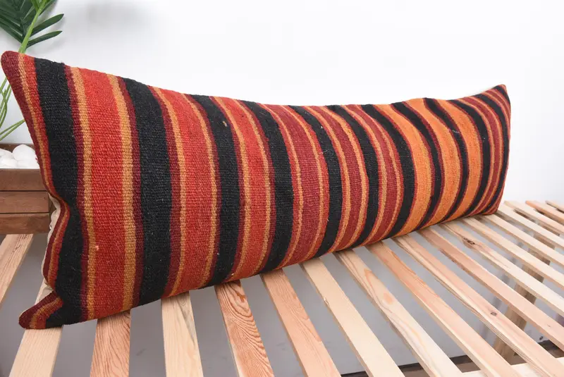 Traditional Cushion, 16x48 Brown Pillow Cover, Pillow Case, Handmade Kilim Cushion, Vintage Kilim Pillow, Vintage Kilim Throw Pillow - 4