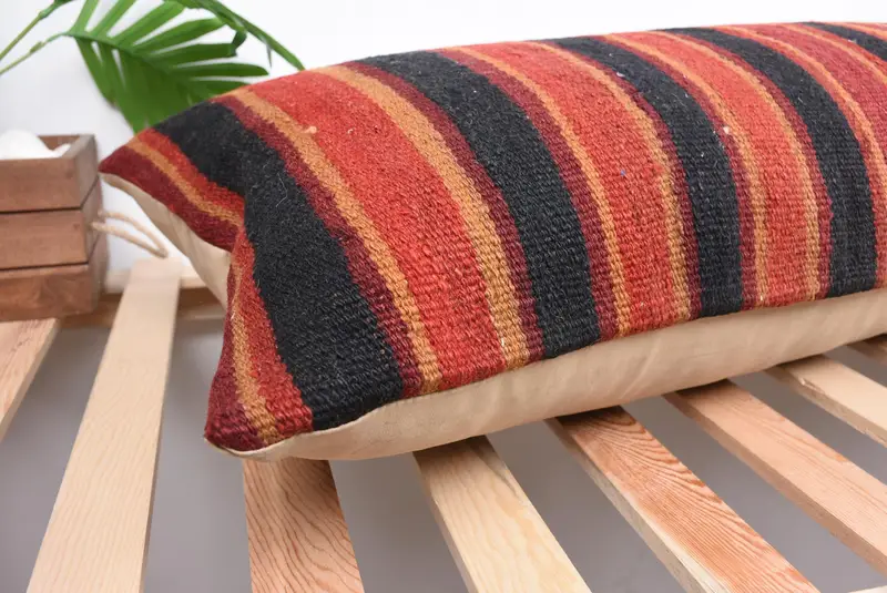 Traditional Cushion, 16x48 Brown Pillow Cover, Pillow Case, Handmade Kilim Cushion, Vintage Kilim Pillow, Vintage Kilim Throw Pillow - 6