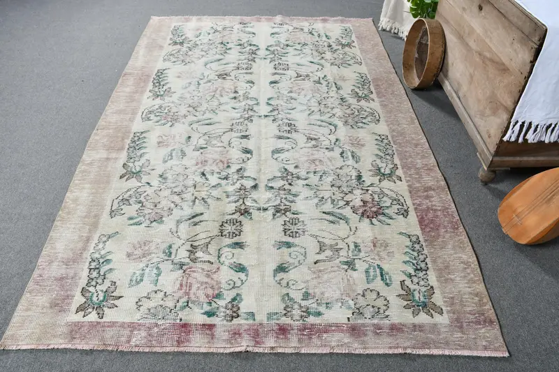 Yeşil Kamuflaj Halı, 5,3x8,4 ft Zarif Mor Vurgular