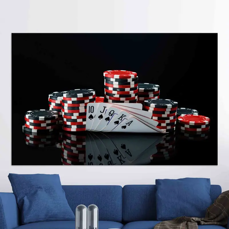 Elegant Royal Flush Canvas: Poker Room Art for Game Rooms