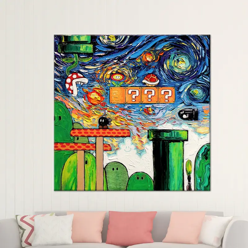 スーパーマリオワールド星月夜キャンバスプリント - ゲームルームアート