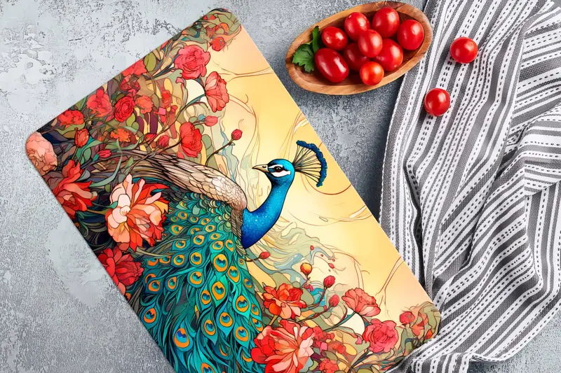 ピーコック花柄ガラスまな板、キッチン用の美しいデザイン