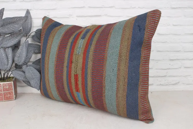 Cushion Case, Oriental Pillow Cover, Turkish Pillow, Art Deco Pillow, Pillow for Couch, Wholesale Pillow, Kilim Pillow, 20x28 Blue Pillow Cover - 4
