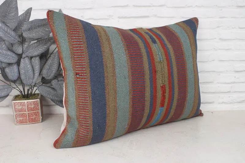 Cushion Case, Oriental Pillow Cover, Turkish Pillow, Art Deco Pillow, Pillow for Couch, Wholesale Pillow, Kilim Pillow, 20x28 Blue Pillow Cover - 3