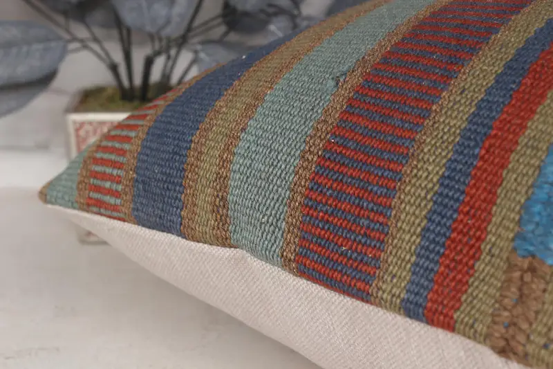 Cushion Case, Oriental Pillow Cover, Turkish Pillow, Art Deco Pillow, Pillow for Couch, Wholesale Pillow, Kilim Pillow, 20x28 Blue Pillow Cover - 7