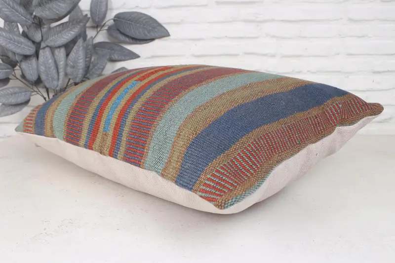 Cushion Case, Oriental Pillow Cover, Turkish Pillow, Art Deco Pillow, Pillow for Couch, Wholesale Pillow, Kilim Pillow, 20x28 Blue Pillow Cover - 6