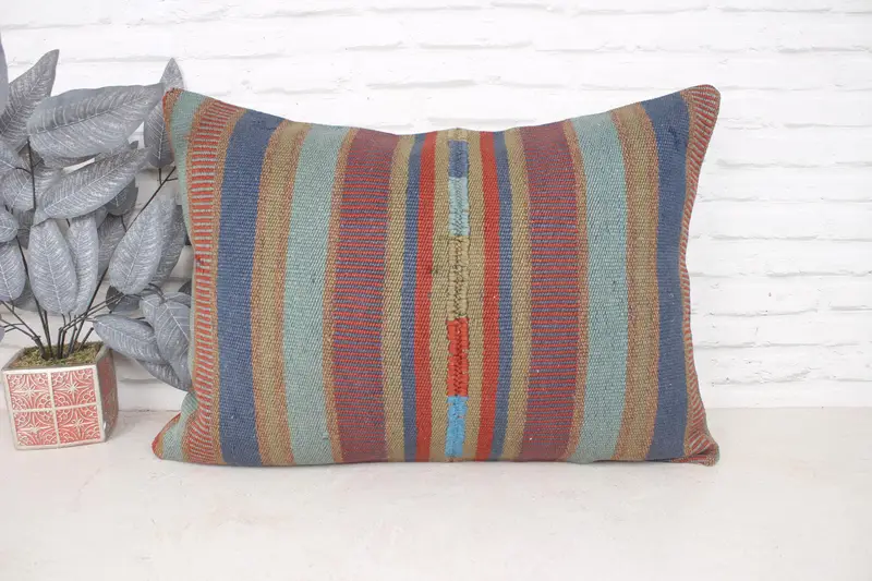 Cushion Case, Oriental Pillow Cover, Turkish Pillow, Art Deco Pillow, Pillow for Couch, Wholesale Pillow, Kilim Pillow, 20x28 Blue Pillow Cover - 1