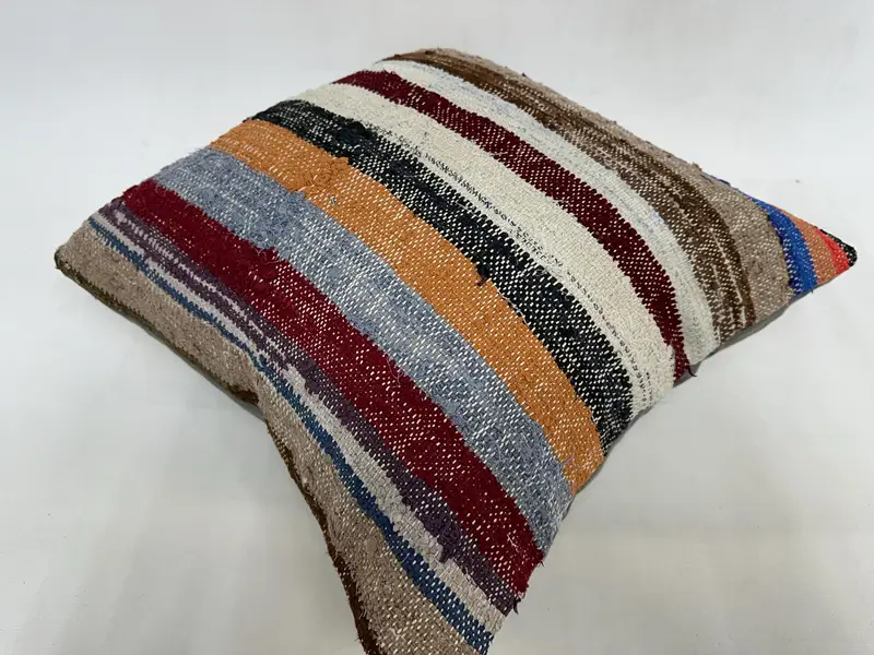 Handmade Striped Embroidered Throw Pillow, 20x20 Inches, Pillow Cover - 6