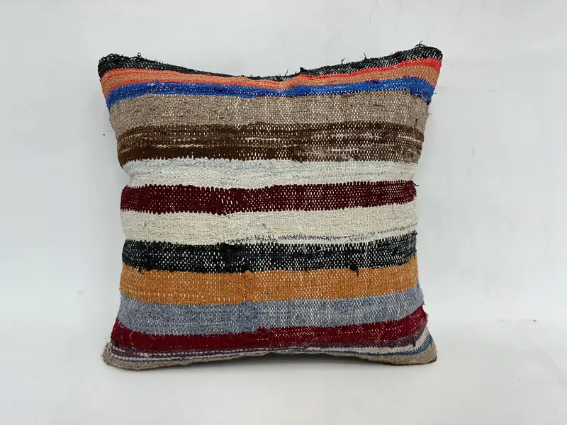 Handmade Striped Embroidered Throw Pillow, 20x20 Inches, Pillow Cover - 1