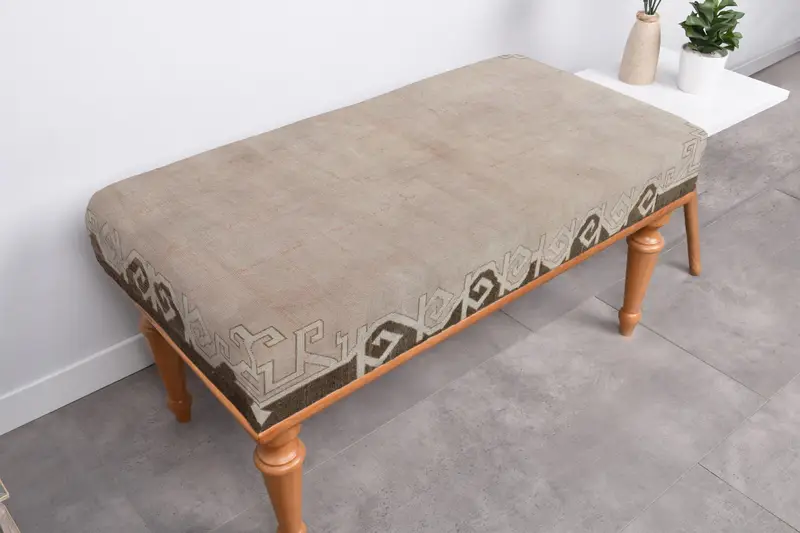 Modular Gray Ottoman with Kilim-Inspired Pattern, Comfortable Sofa Set Ottoman