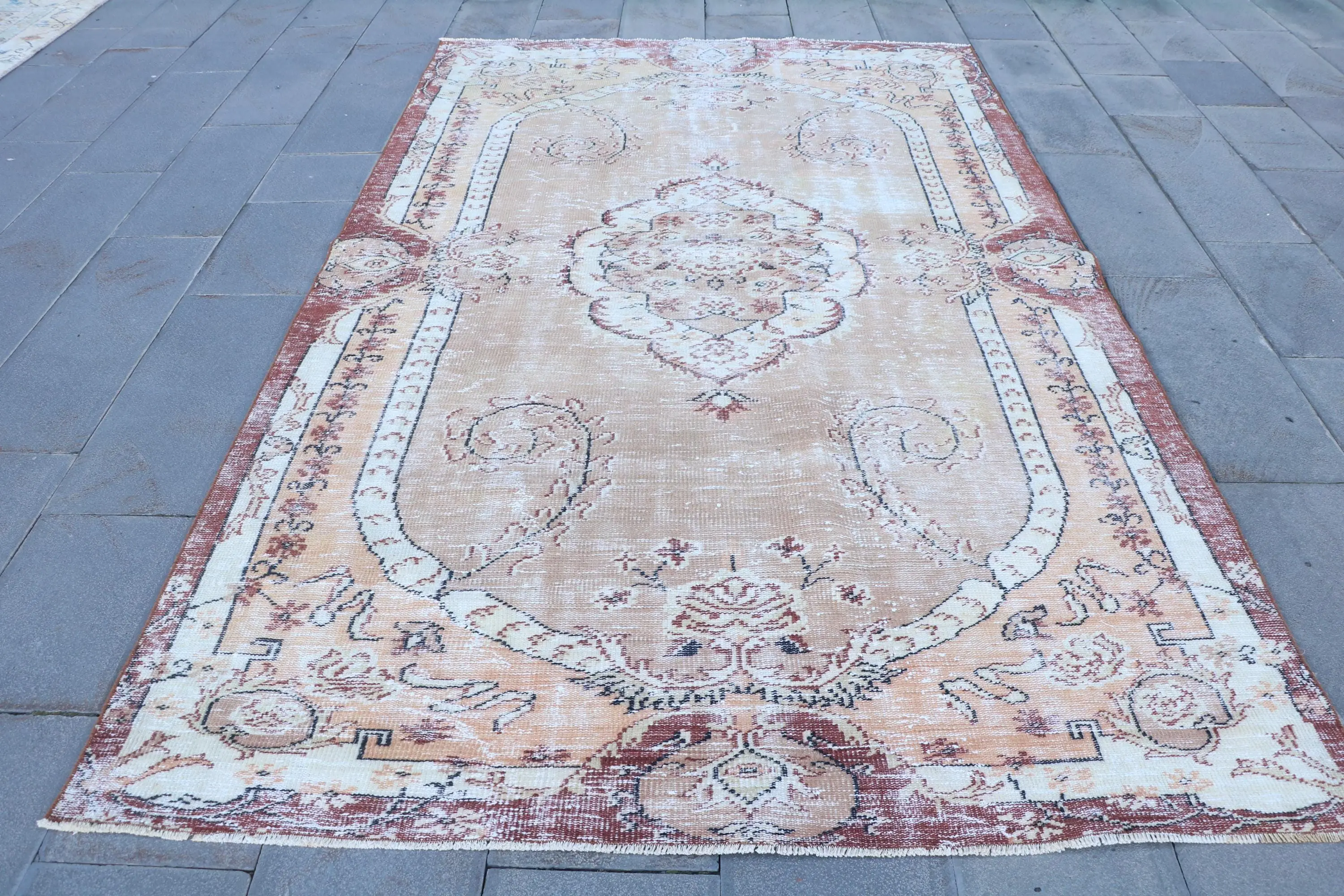 Türk Vintage Halısı, 6x9.7 ft Büyük Halı, Kahverengi Kareli Halı - 1