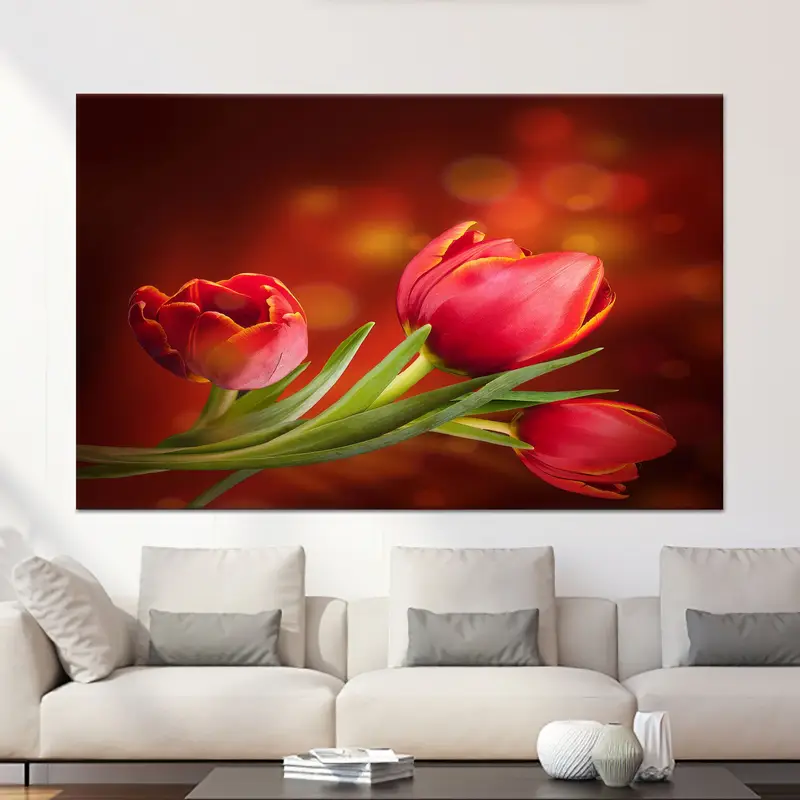 Modern Kırmızı Lale Kanvas: Zarif Lale Sevgilisine Hediye Baskı