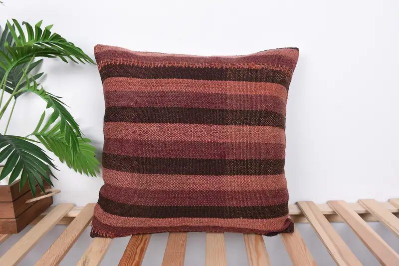 Turkish Kilim Pillow, 20x20 Brown Cushion, Retro Pillow Case, Cushion, Outdoor Bolster Cushion, Antique Pillows, Gift Pillow - 1