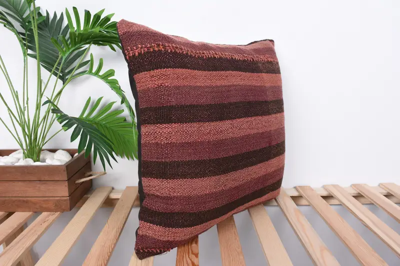 Turkish Kilim Pillow, 20x20 Brown Cushion, Retro Pillow Case, Cushion, Outdoor Bolster Cushion, Antique Pillows, Gift Pillow - 4