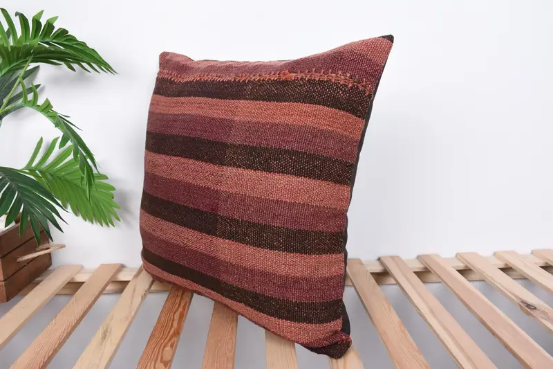 Turkish Kilim Pillow, 20x20 Brown Cushion, Retro Pillow Case, Cushion, Outdoor Bolster Cushion, Antique Pillows, Gift Pillow - 5